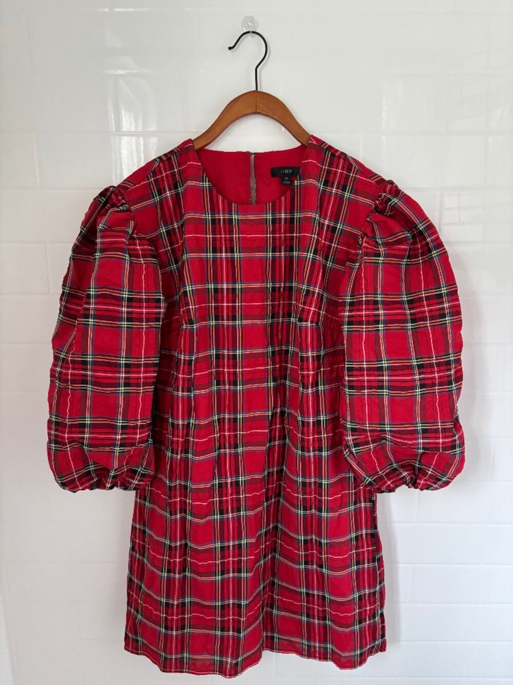 J.Crew Red Plaid Puff Sleeve Dress - Size XS